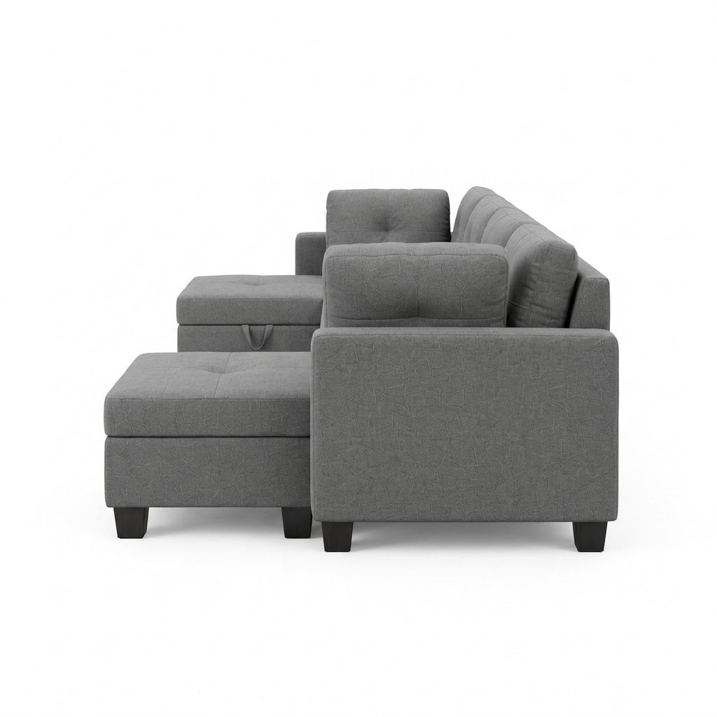 Canapé Panoramique 4 Places Modulable en Tissu Gris – Assises Déplaçables