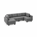 Canapé Panoramique 4 Places Modulable en Tissu Gris – Assises Déplaçables