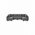 Canapé Panoramique 4 Places Modulable en Tissu Gris – Assises Déplaçables