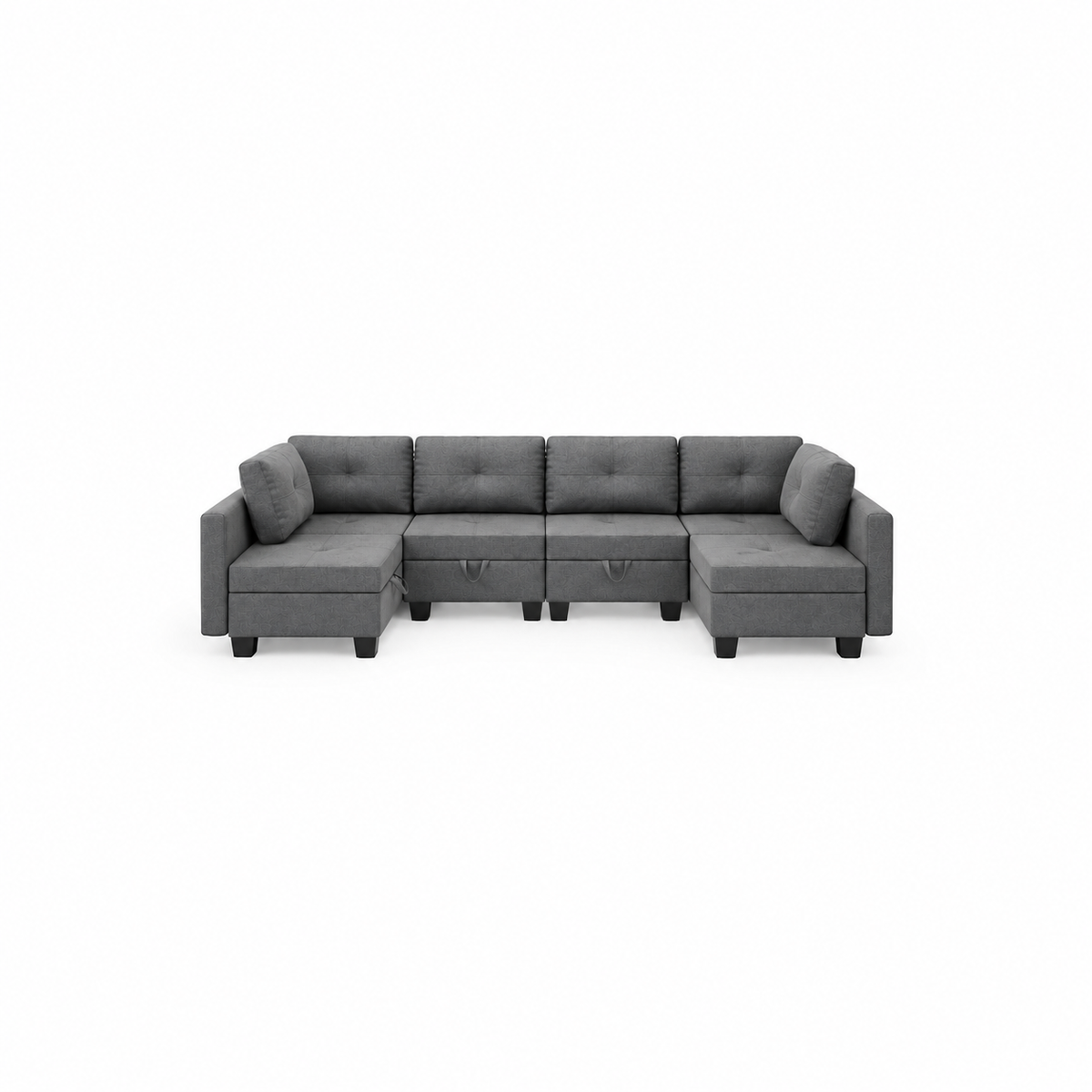 Canapé Panoramique 4 Places Modulable en Tissu Gris – Assises Déplaçables
