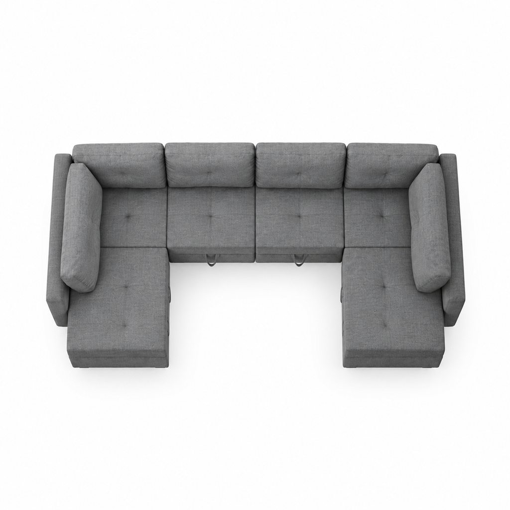 Canapé Panoramique 4 Places Modulable en Tissu Gris – Assises Déplaçables