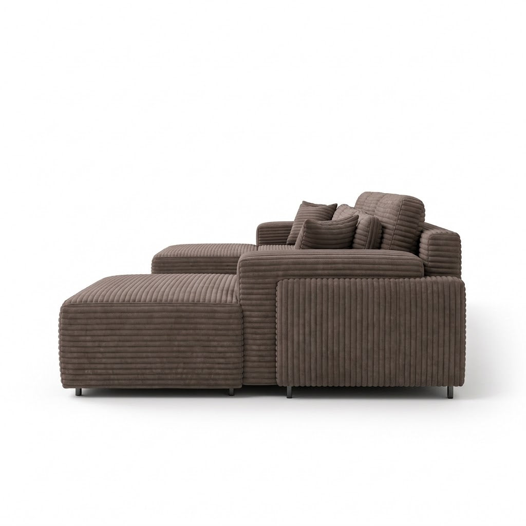 Canapé panoramique 4 places modulable en tissu côtelé – Taupe