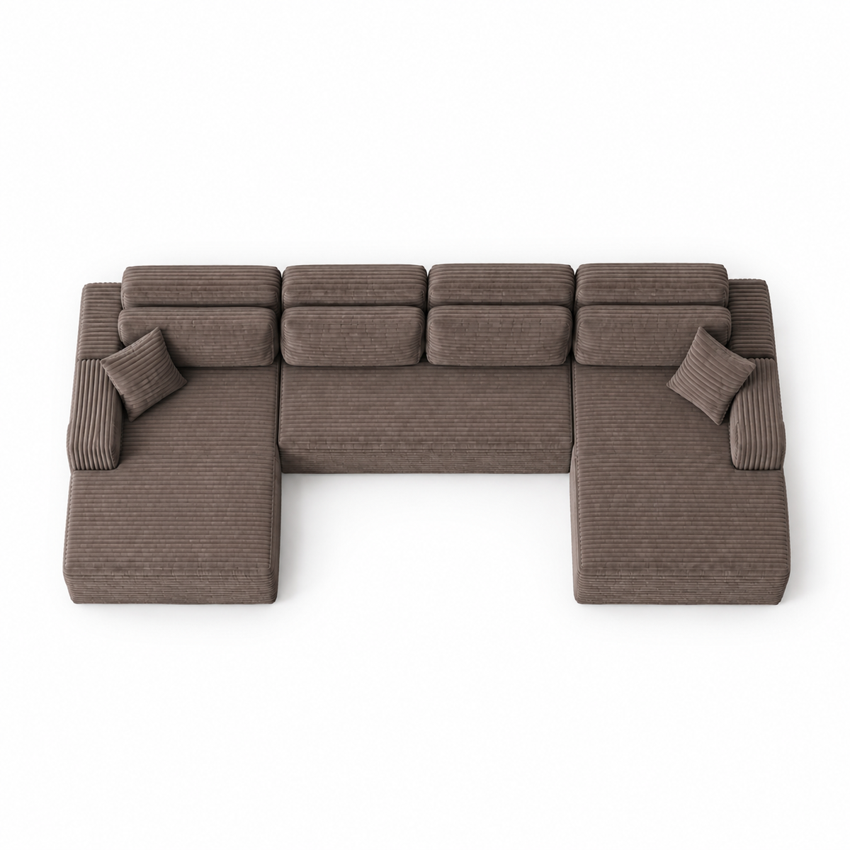 Canapé panoramique 4 places modulable en tissu côtelé – Taupe